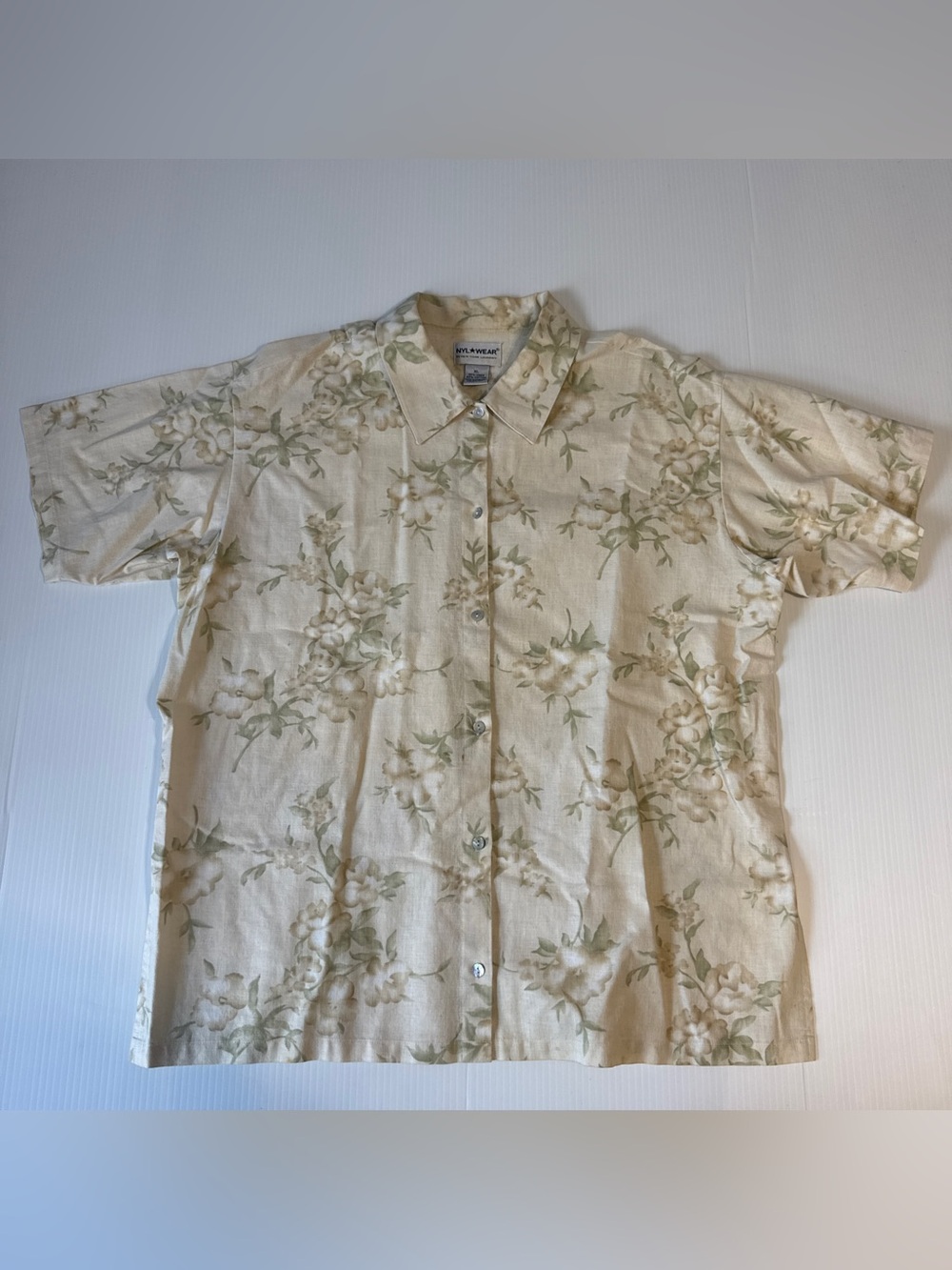 Vintage Cottagecore Floral Linen Blend Button Up Shirt Coastal Grandmother XL